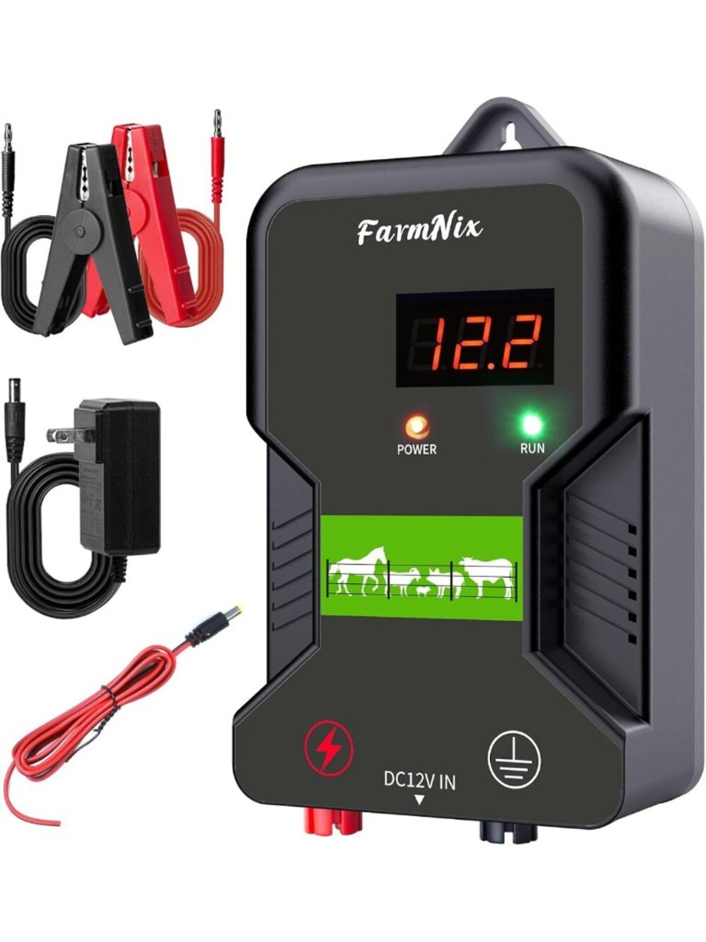 Powerful 12KV Electric Fence Charger, 2 Joules, 10-Mile Range, LED Indicator for